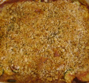 Piping hot Italian Vegie Layered Casserole just out of oven