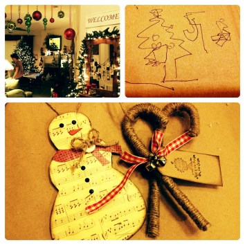Festive decorations, silly games (I drew that picture on my head), and adorable crafty ornaments. 