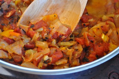 Before blending the ranchero sauce. Look at all that flavor and color! 