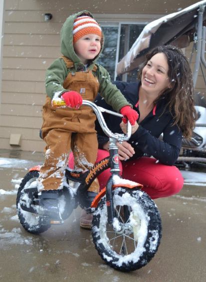 No time like snow time to learn to ride a bike. 